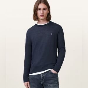 ALL SAINTS Ramskull Dark Blue Merino Wool Crew Sweater M
